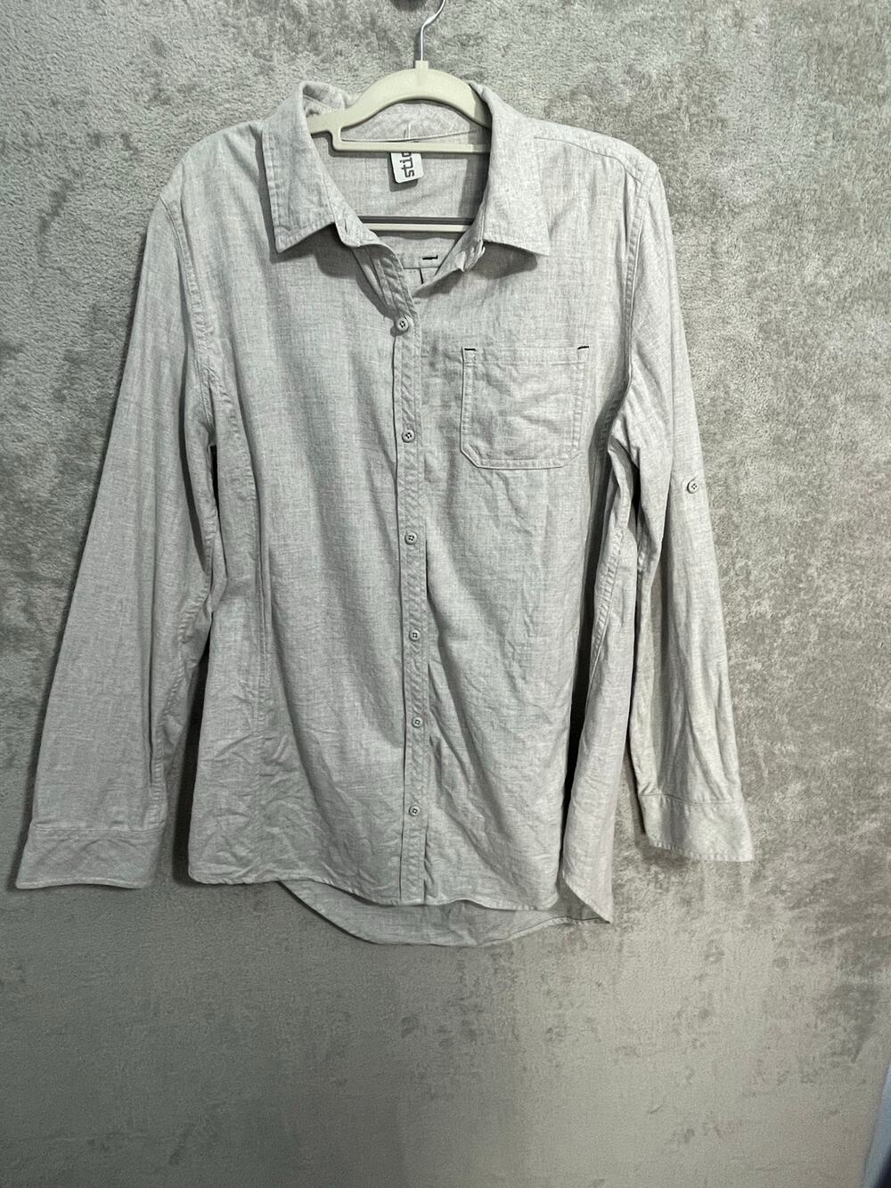 Stio Womens Button Down Shirt XL Gray Minimalist Work Wear Soft Cotton